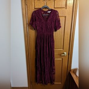 Maroon Lace Maxi Dress